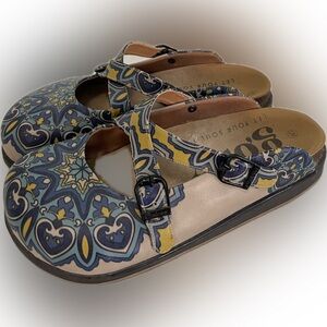 Goby paisley blue yellow women’s sz 40 clog shoes preppy